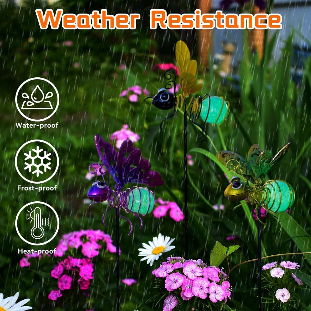 Garden Decor for Outside,3 Pcs Luminous Insect Garden Decorative Stakes,Glow in The Dark Bee Lights