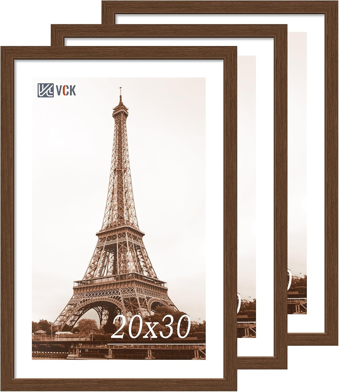 VCK 20x30 Brown Poster Frame 3 Pack, Wood Picture Frame with Exclusive Wood Grain, Wall Mounting