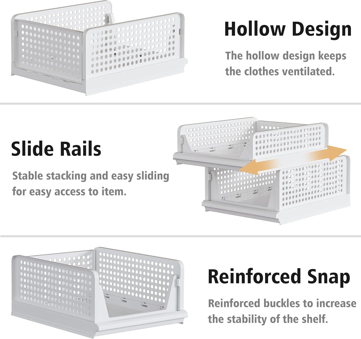 5 Pack Stackable Plastic Storage Basket Closet Organizer Bin Foldable Clothes Organizer Storage