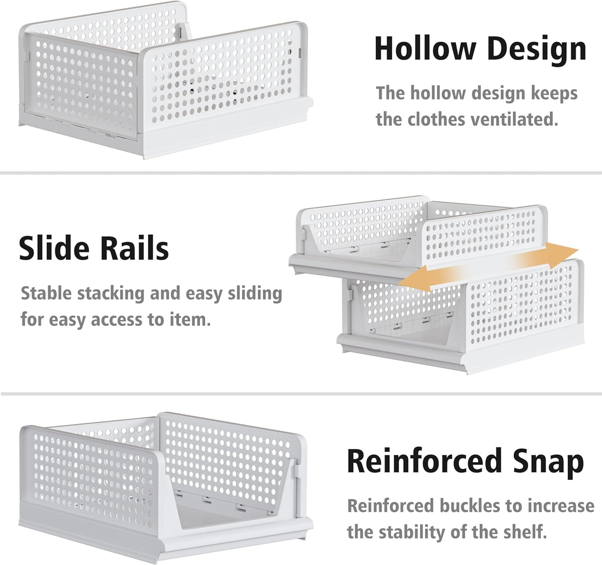 Stackable Plastic Storage Basket Closet Organizer Bin Foldable Clothes Organizer Storage Drawer
