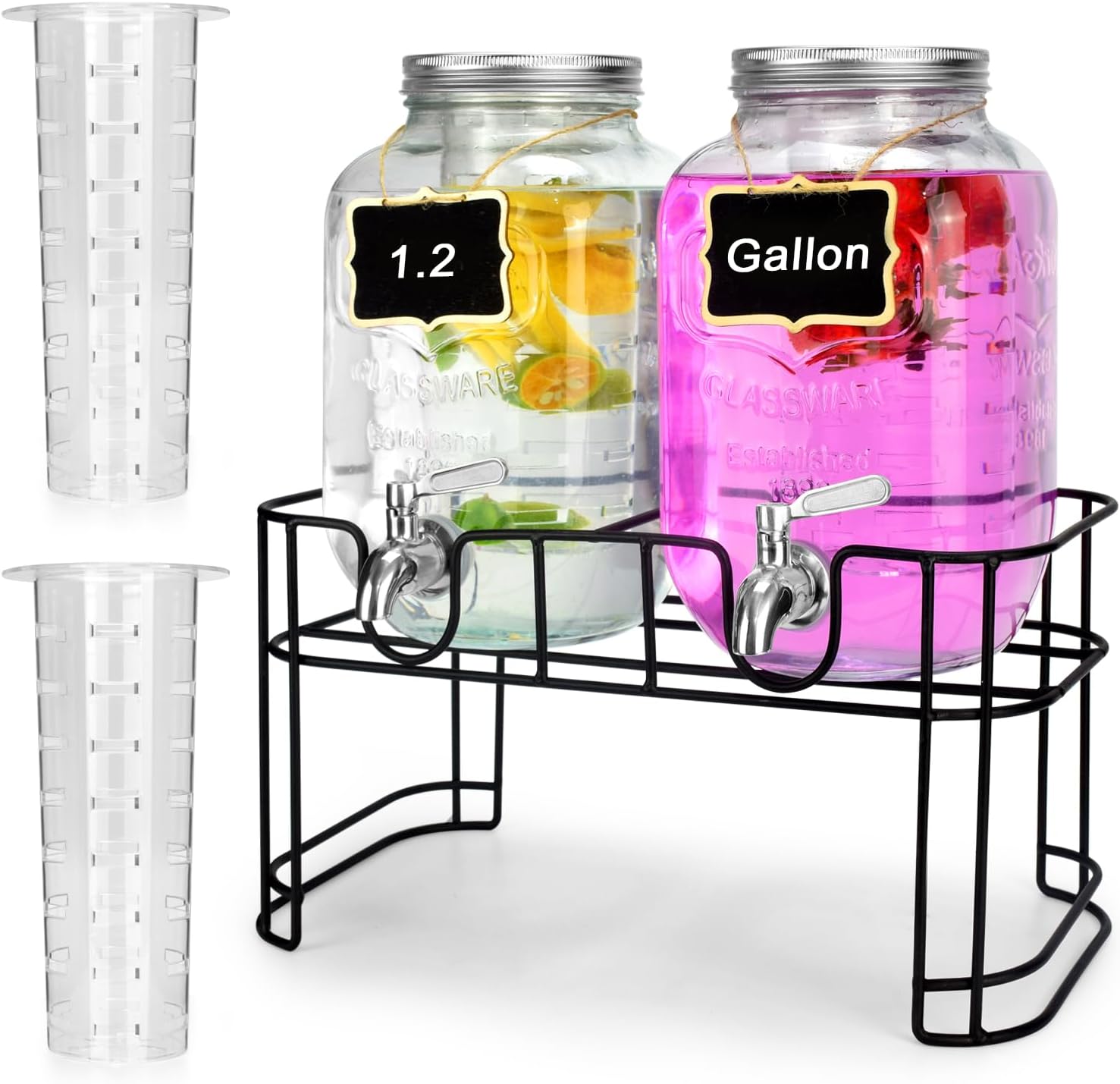 DD&HAPP Glass Drink Dispensers For Parties. 1.2 Gallon Beverage Dispenser With Stand And Stainless