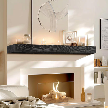 48x7x3 Fireplace Mantel - Solid Rustic Wood - Wall Mounted Floating Shelf with Invisible Heavy Duty