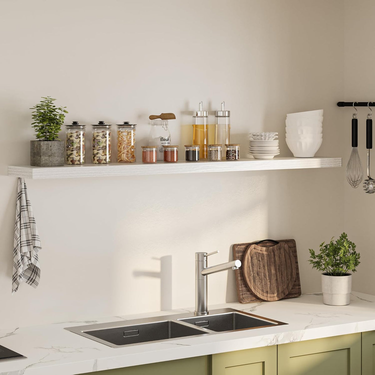 Floating Shelves for Wall, 72"W x 9.3"D x 1.5"H, Long Wooden Wall Mounted Display Shelves with