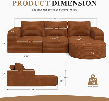Modular Sectional Sofa with L-Shape Chaise,Cloud Sectional Modern Sleeper Couch with Deep