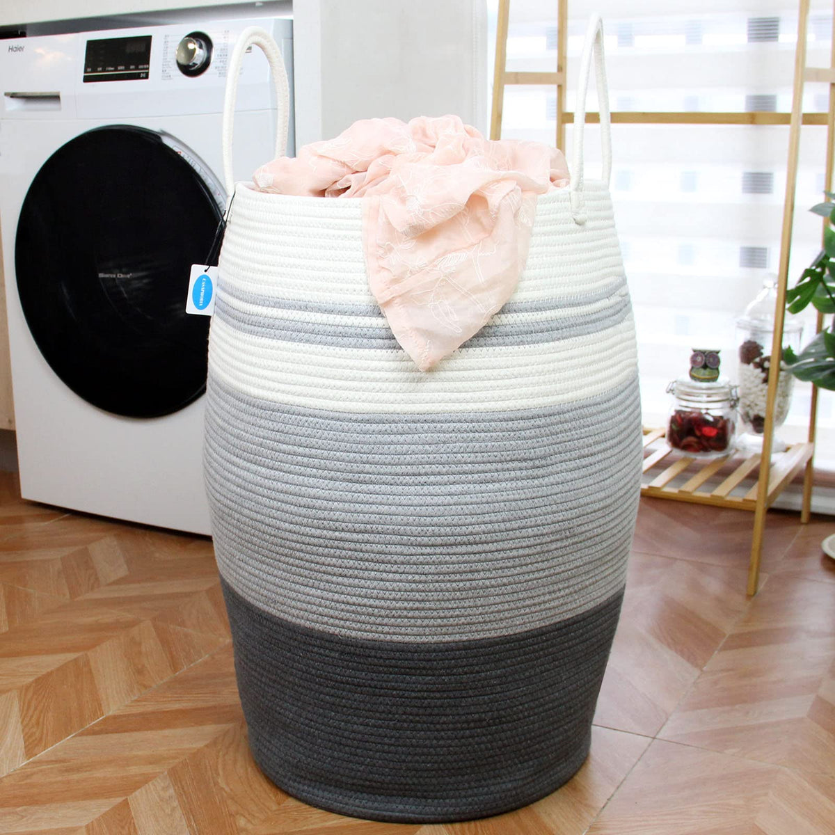Casaphoria Extra Large Woven Cotton Rope Storage Basket with Handles for Organizing,Tall Woven