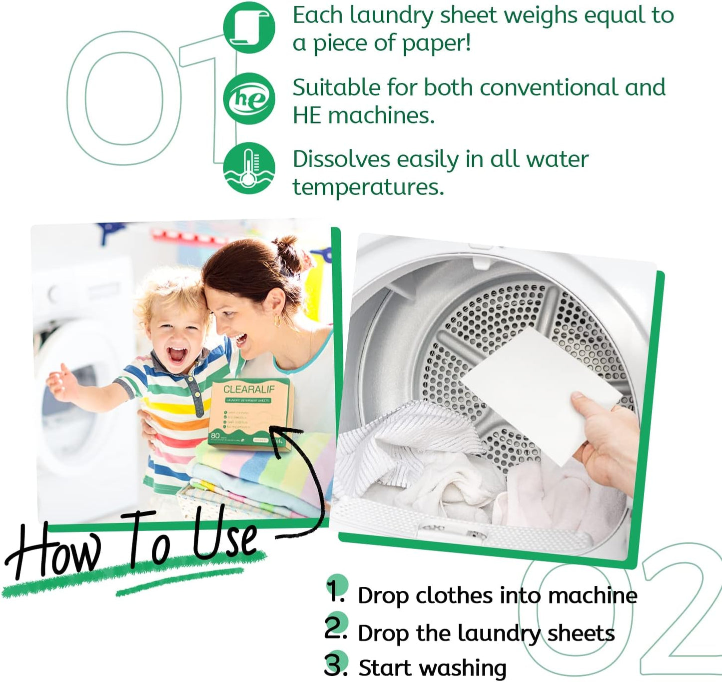 CLEARALIF Laundry Detergent Sheets up to 160 Loads (80sheets), Unscented, Laundry Detergent Strips
