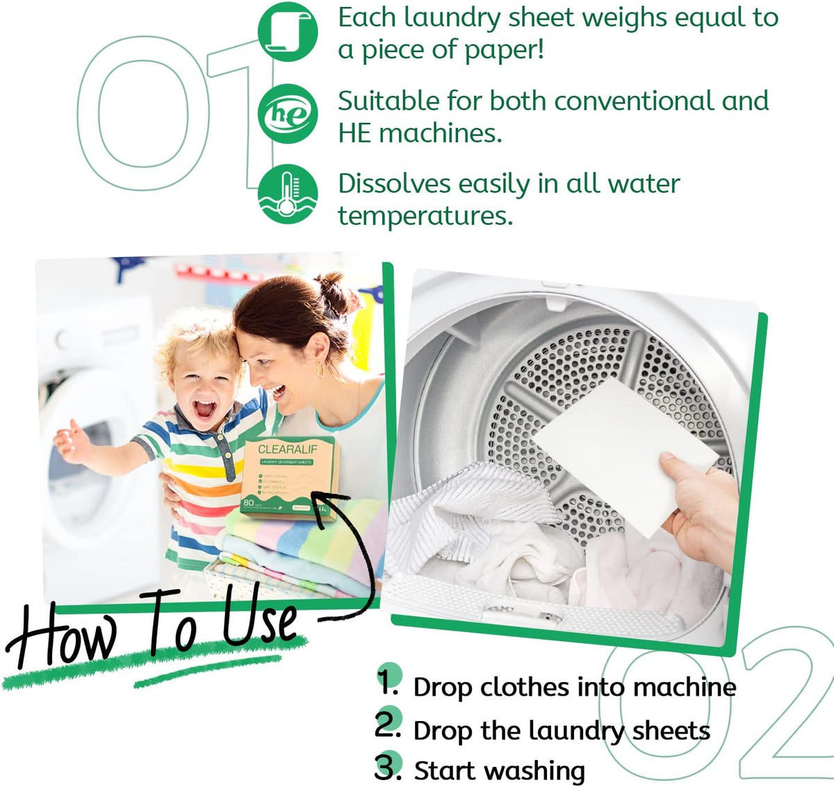 CLEARALIF Laundry Detergent Sheets up to 160 Loads (80sheets), Unscented, Laundry Detergent Strips