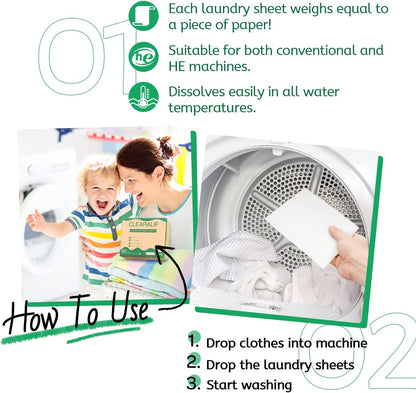 CLEARALIF Laundry Detergent Sheets up to 160 Loads (80sheets), Unscented, Laundry Detergent Strips