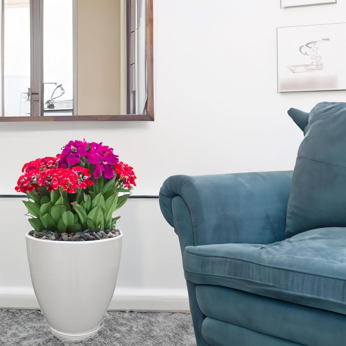 FixtureDisplays® 11.8" Diameter 11.8" Tall White Plant Pots, Plastic Flower Pots with Drainage