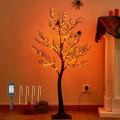 LITBLOOM Halloween Tree with Lights Plug in 4FT 150 Orange Fairy Lights, Lighted Black Spooky Tree