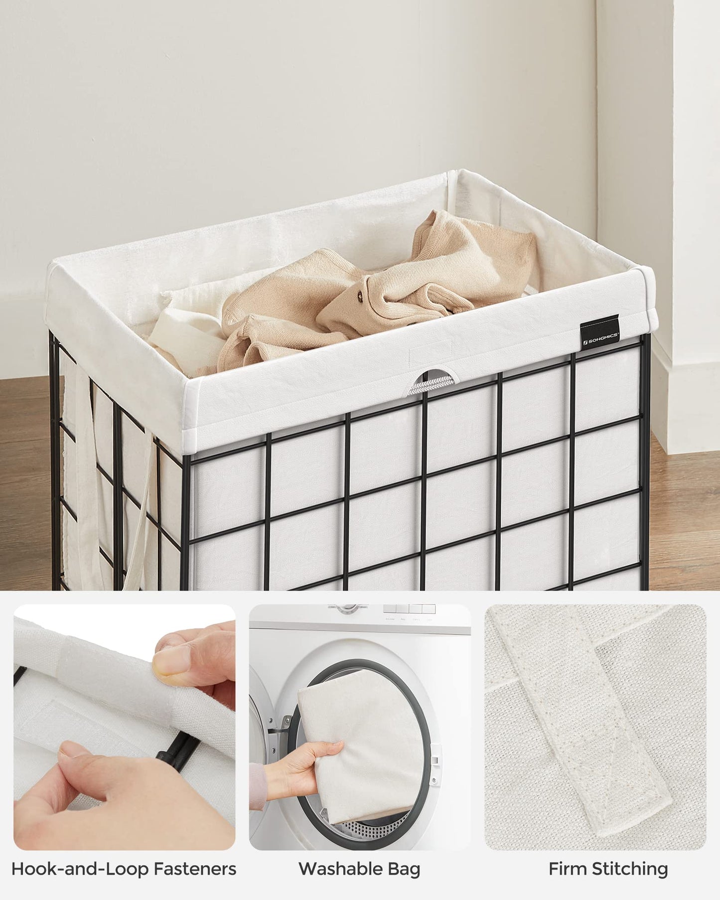 SONGMICS Laundry Hamper, 23.8 Gal. (90L) Laundry Basket, Collapsible Clothes Hamper, Black and