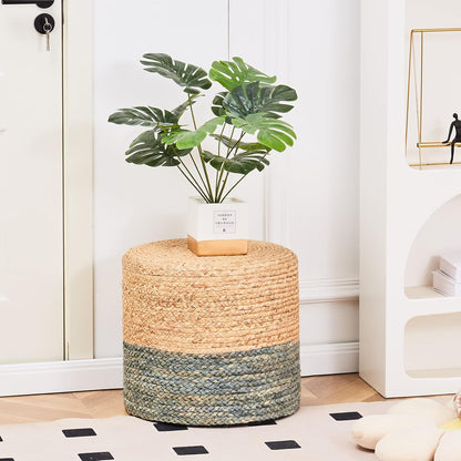 Wimarsbon 18'' Ottoman Pouf, Natural Braided Poof, Rustic Handweave Lounge Pouffe, Boho Footrest
