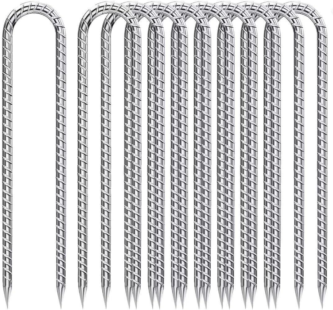 Rebar-Stakes-12-Inch, Ground Stakes Heavy Duty U-Hook Galvanized Anti-Rust Heavy Duty Ground