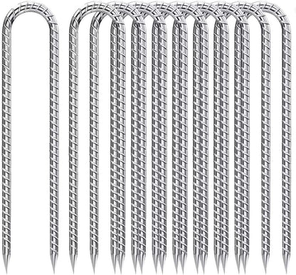 Rebar-Stakes-12-Inch, Ground Stakes Heavy Duty U-Hook Galvanized Anti-Rust Heavy Duty Ground