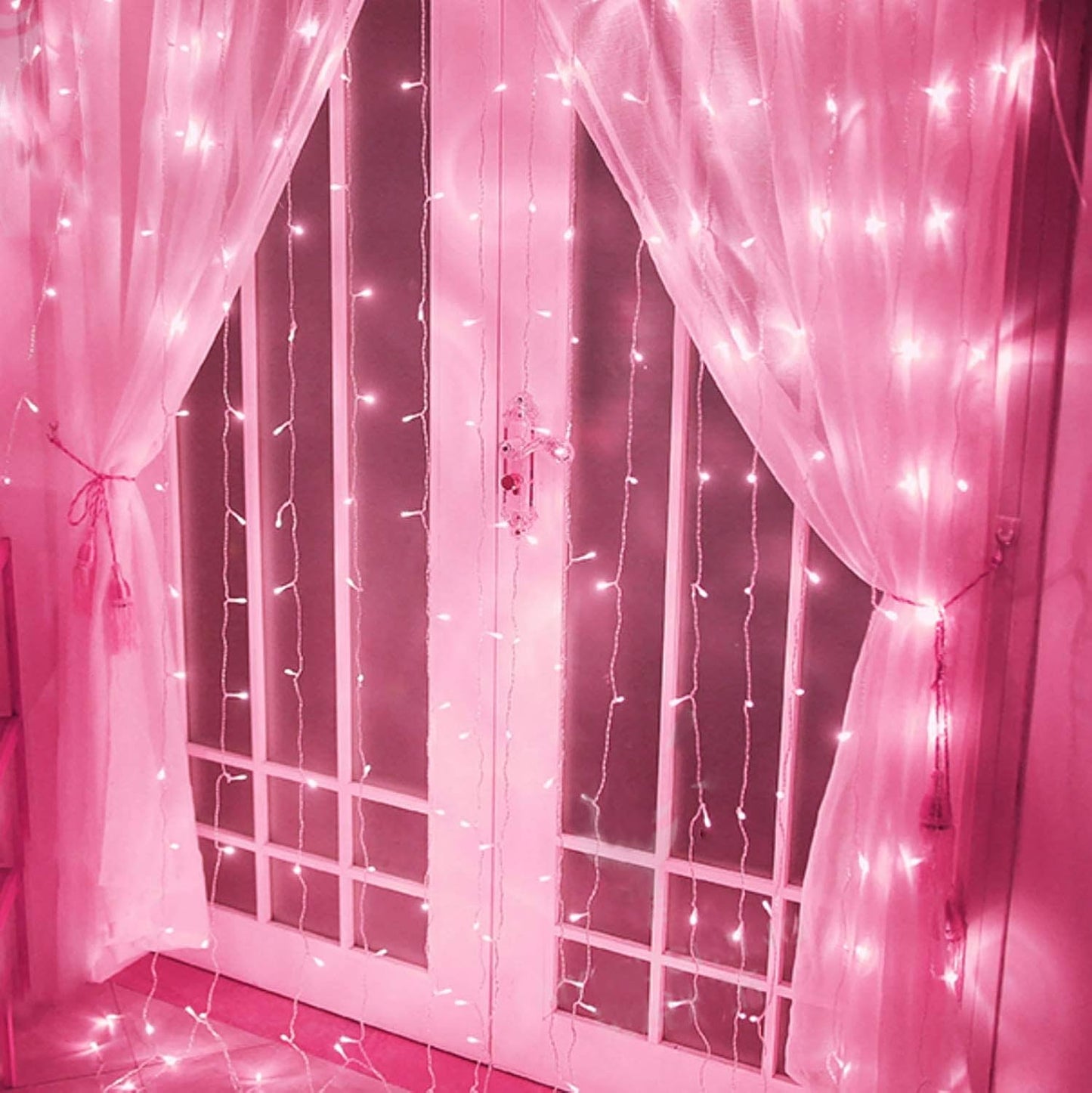 Curtain Lights, Pink Room Decor 8 Modes LED String Lights for Garden, Teen Girls' Room, Party