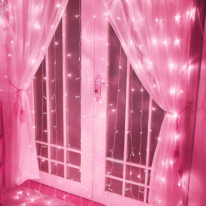 Curtain Lights, Pink Room Decor 8 Modes LED String Lights for Garden, Teen Girls' Room, Party