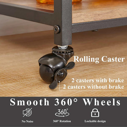 FATORRI Bar Cart for The Home, Rolling Wine Carts on Wheels with 3 Tier Wood Shelves, Liquor
