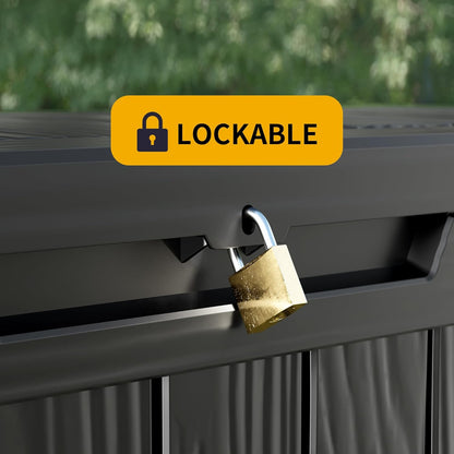 150 Gallon Outdoor Storage Box Patio Deck Box Waterproof, Resin Lockable Outside Large Storage Bin