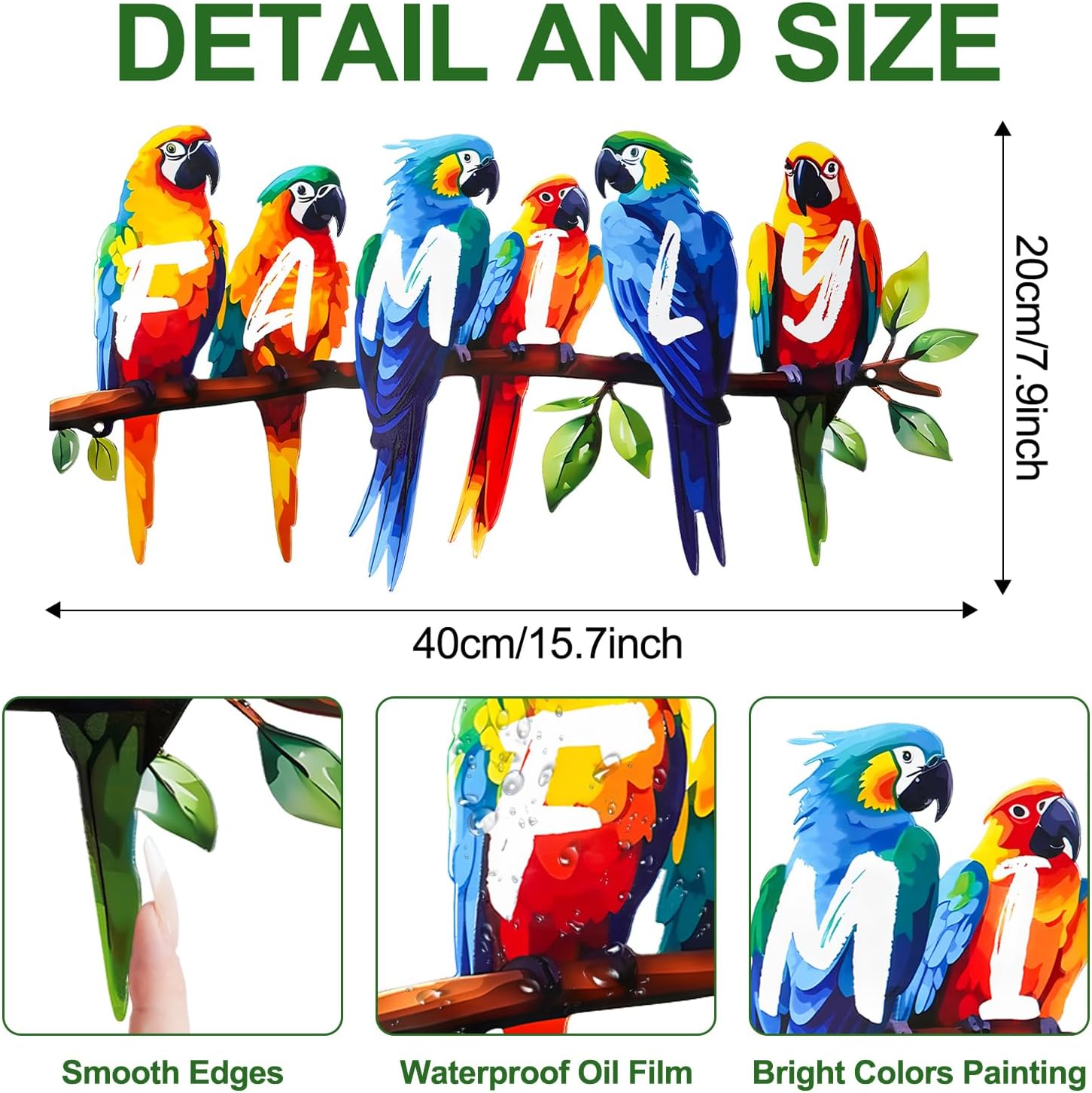 ULENDIS Metal Parrot Wall Art, Birds on Branch Wall Decor Family Sign for Front Door, Wall Hanging
