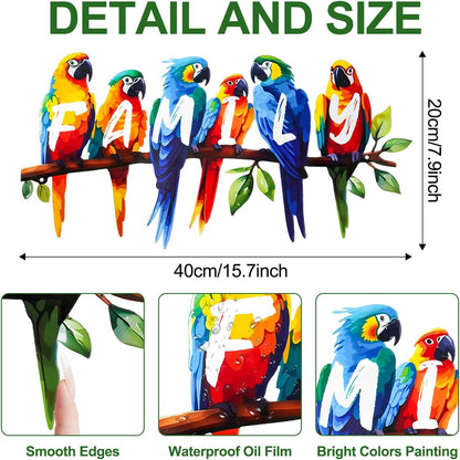 ULENDIS Metal Parrot Wall Art, Birds on Branch Wall Decor Family Sign for Front Door, Wall Hanging