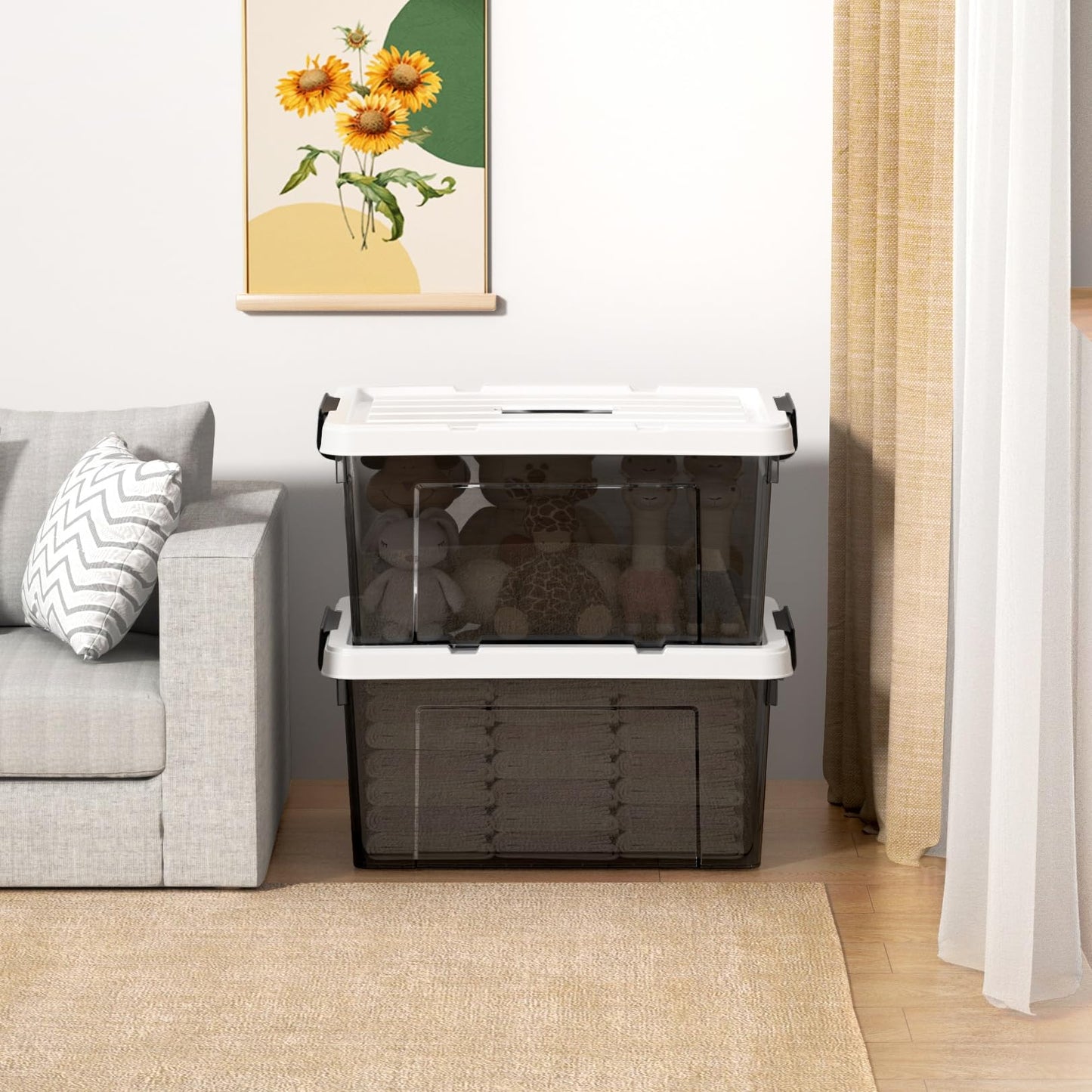 Cetomo Lidded Storage Bin with Handle, Tote Organizing Container with Durable Lid and Secure
