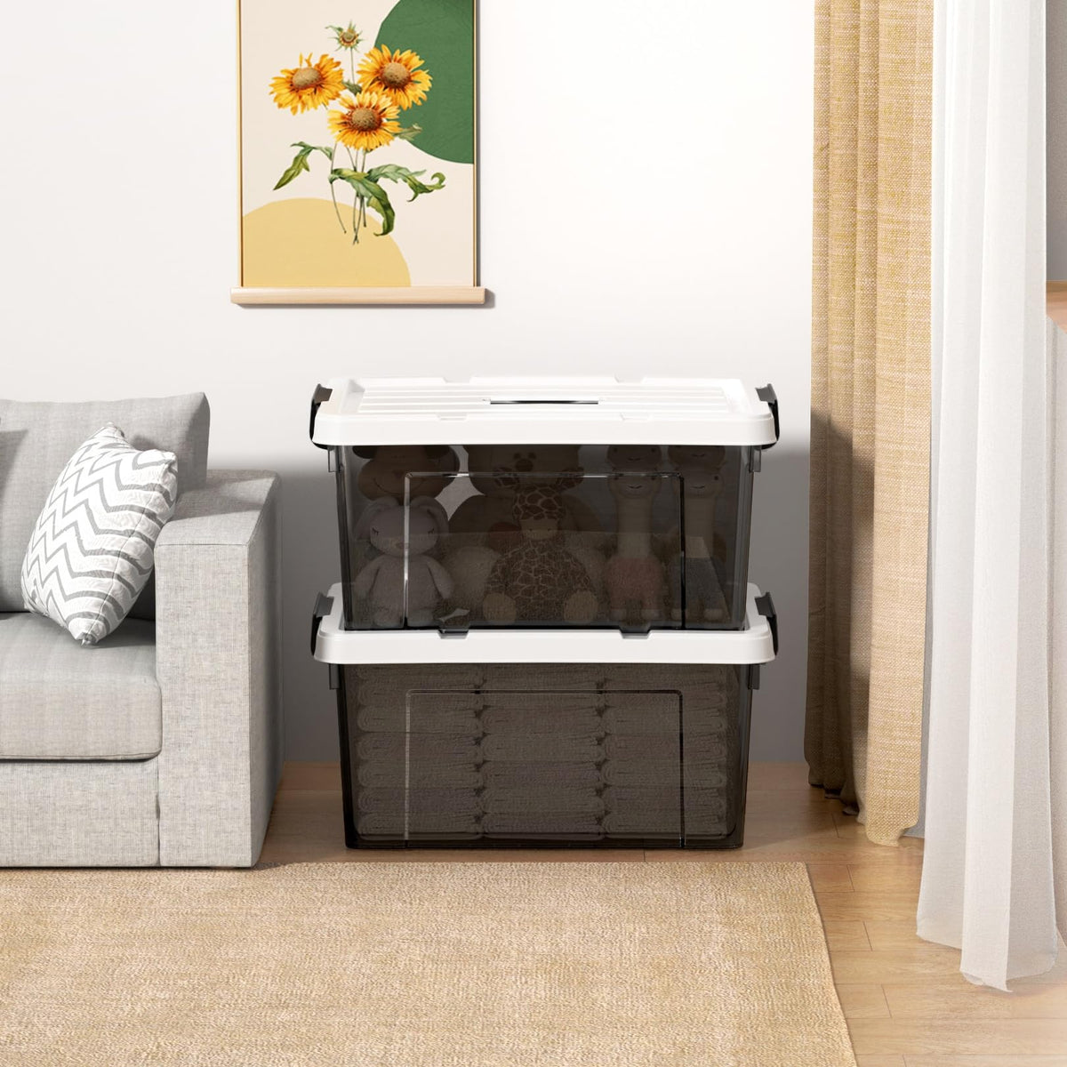 Cetomo Lidded Storage Bin with Handle, Tote Organizing Container with Durable Lid and Secure