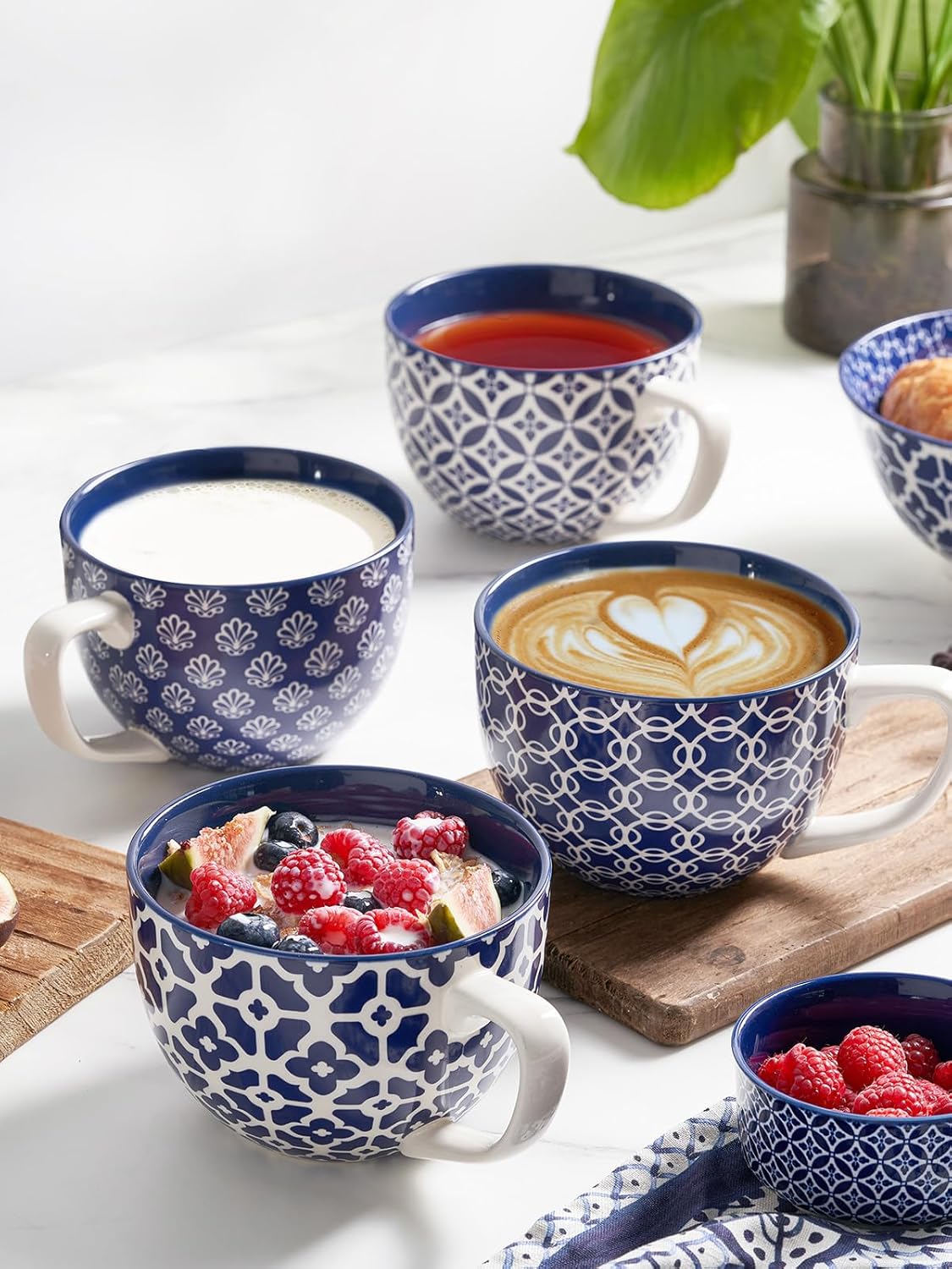 DOWAN Coffee Mugs Set of 4, 24 oz Large Coffee Mugs, Jumbo Soup Mugs With Handles, Ceramic Coffee