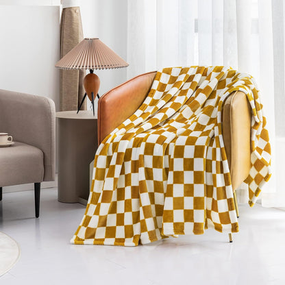 LOMAO Throw Blankets Flannel Blanket with Checkerboard Grid Pattern Soft Throw Blanket for Couch