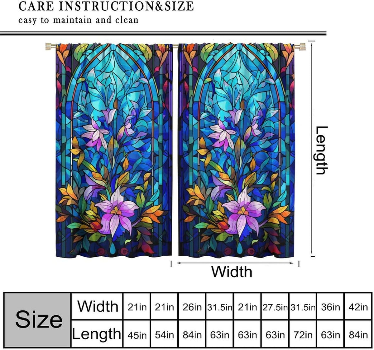 Stained Glass Curtains,Abstract Colorful Floral Geometric Art Home Decor Drapes for Bedroom Living