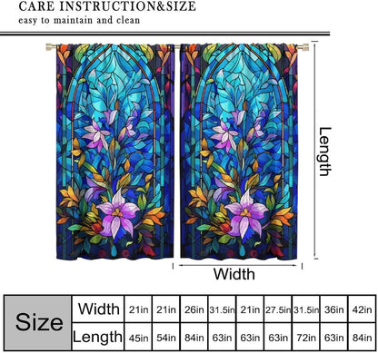 Stained Glass Curtains,Abstract Colorful Floral Geometric Art Home Decor Drapes for Bedroom Living