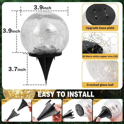 Solar Garden Lights Outdoor Waterproof, 6 Pack Cracked Glass Ball Light, Ground Landscape Garden