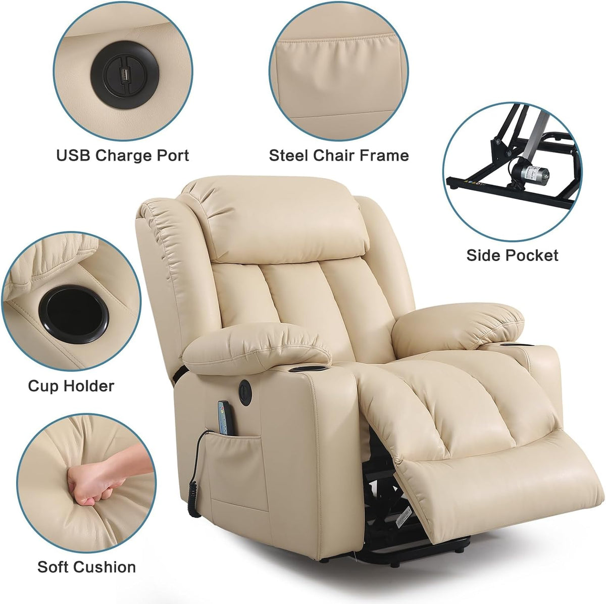 PARKOL Power Lift Recliner Chair for Elderly Breathable Leather Recliner Chair with Massage and