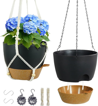 10 inch Self Watering Hanging Planters, 2 Pack Hanging Flower Pots for Indoor Outdoor Plants