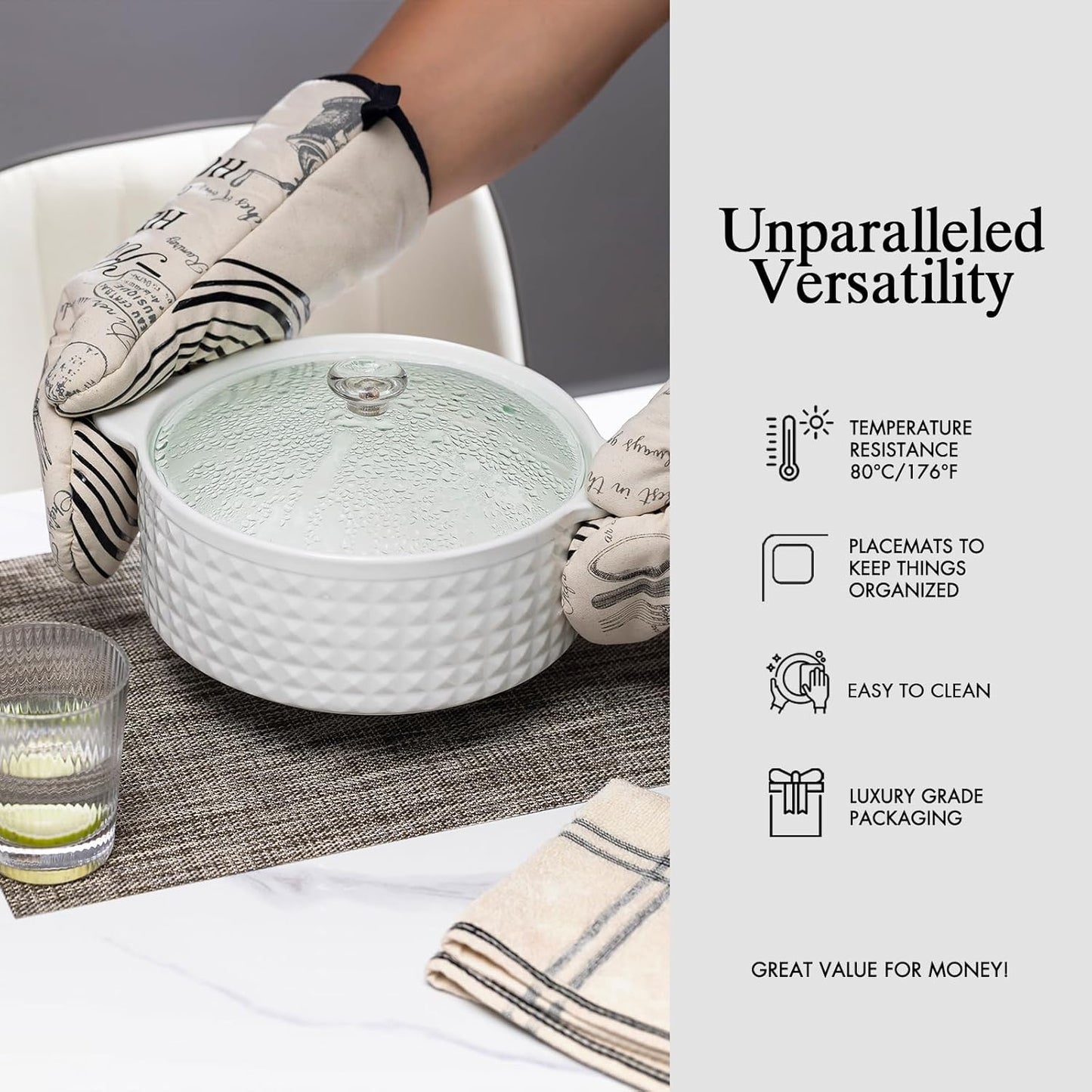 Placemats Set of 4 - Easy Clean Woven Vinyl Placemats for Dining Table, Indoor/Outdoor Place Mats