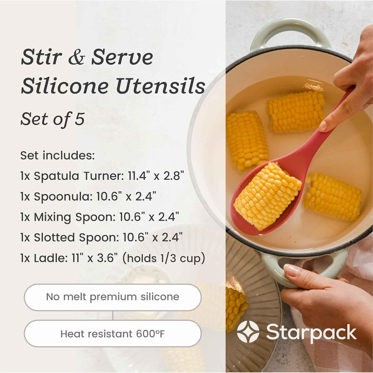 Starpack 'Stir & Serve' Silicone Cooking Utensils Set (5 Pcs) - Kitchen Utensils Set Heat Resistant