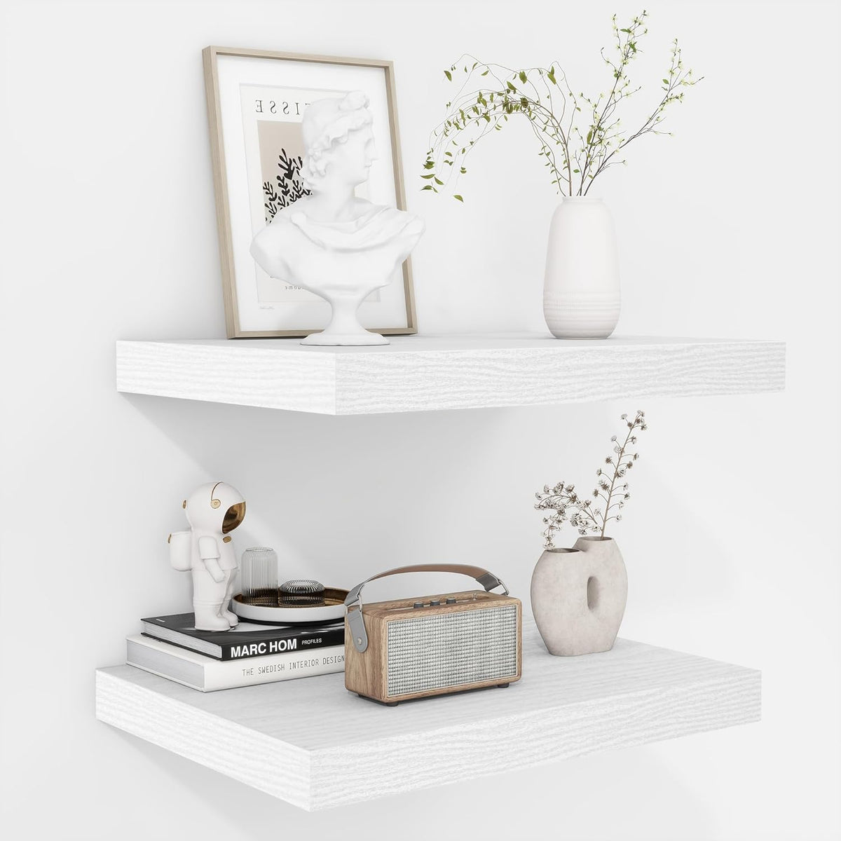 Fun Memories Floating Shelves - 2 Pack 12 Inch Deep Rustic Wooden Wall Shelves - Extra Deeper &