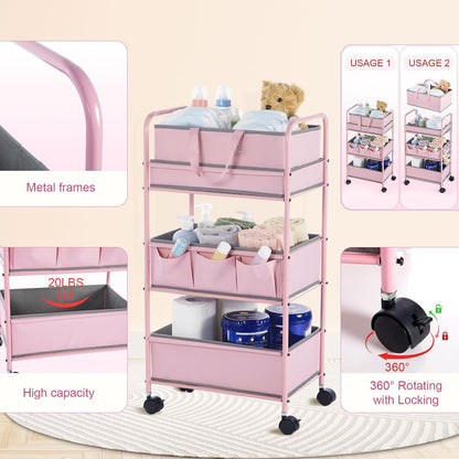Honeydak 2in1 Baby Diaper Caddy Organizer Cart 3 Tier Large Capacity Metal Utility Bedside Rolling