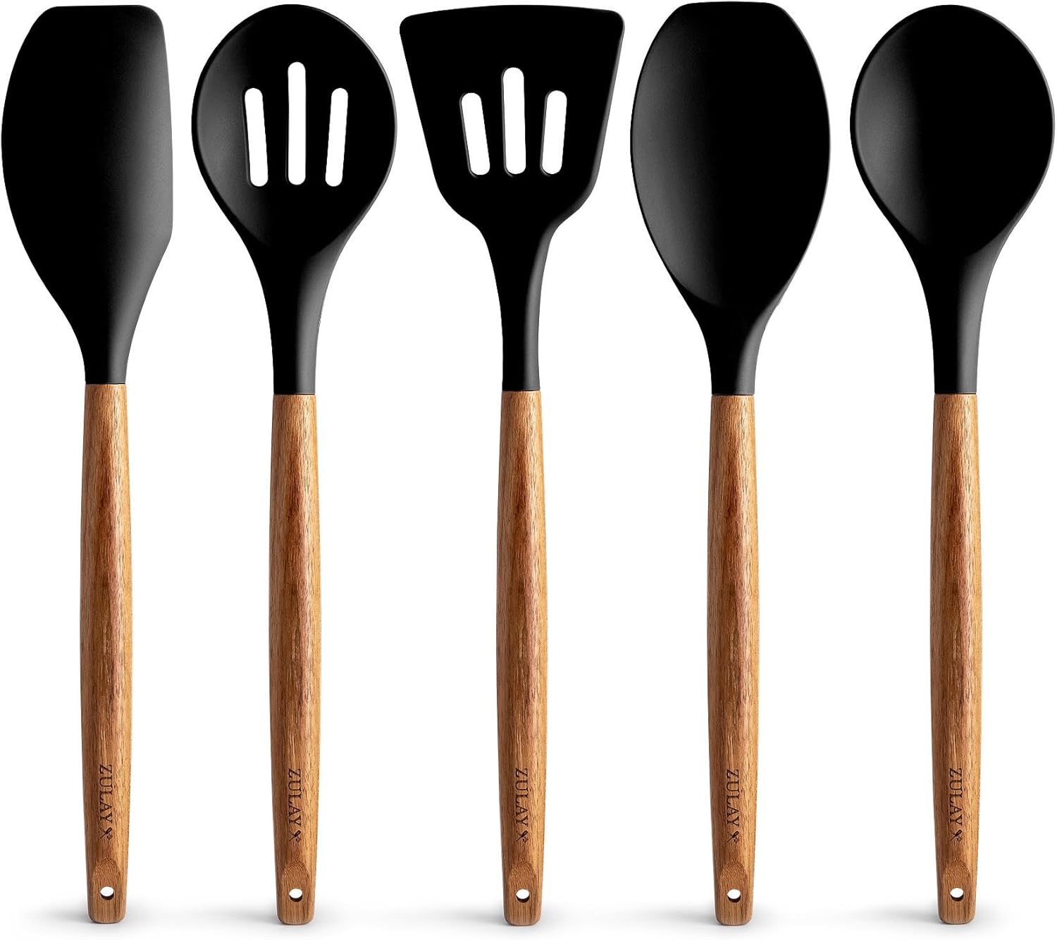 Zulay Kitchen Non-Stick Cooking Utensils Set with Authentic Acacia Wood Handles – 5-Piece Durable &