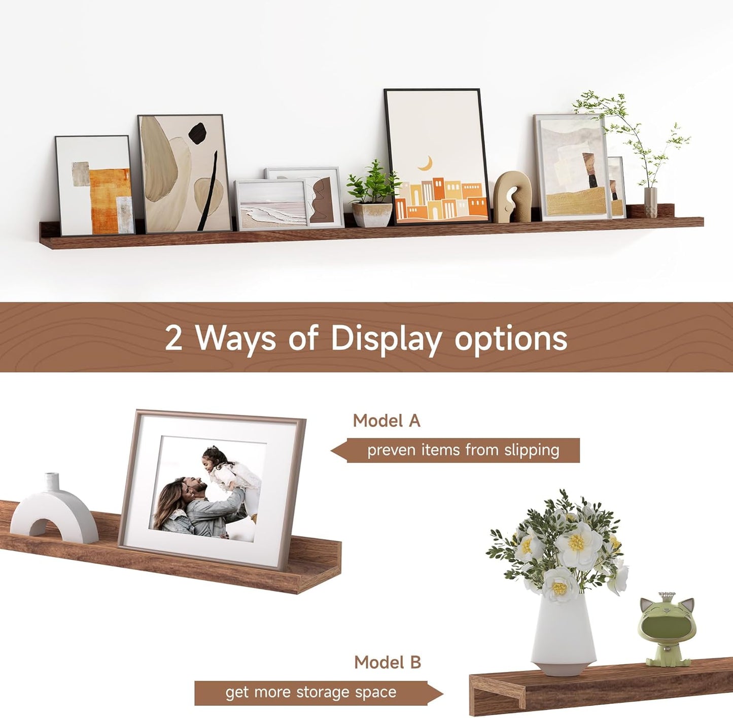 Floating Picture Ledge Shelves for Wall Set of 2, 55 Inches Picture Shelf with Ledge, Nursery Book