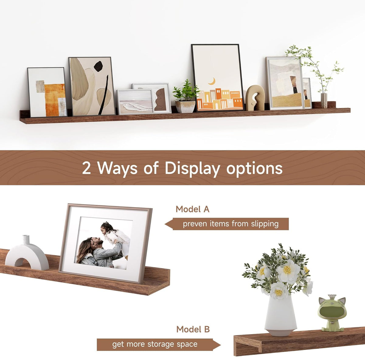 Floating Picture Ledge Shelves for Wall Set of 2, 55 Inches Picture Shelf with Ledge, Nursery Book