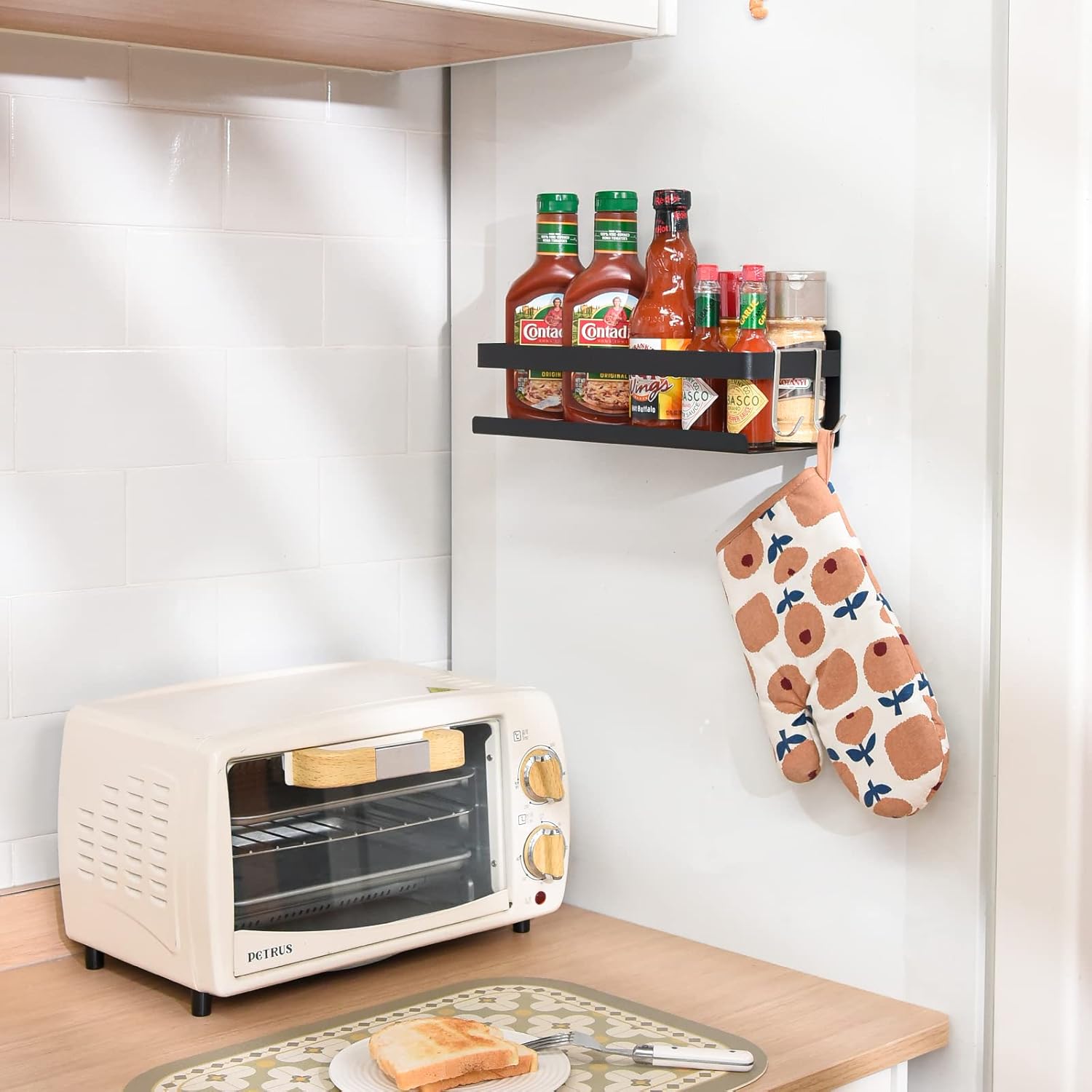 Spice Rack for Rrefrigerator Kitchen Home Organization and Storage Adhesive Rack (2 Pack,Black)