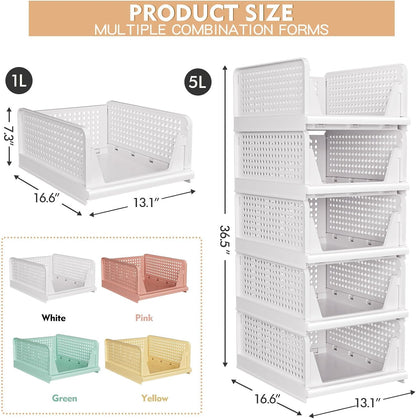 5 Pack Stackable Closet Storage Basket - Stackable Storage Bins, Multifunctional & Foldable Closet