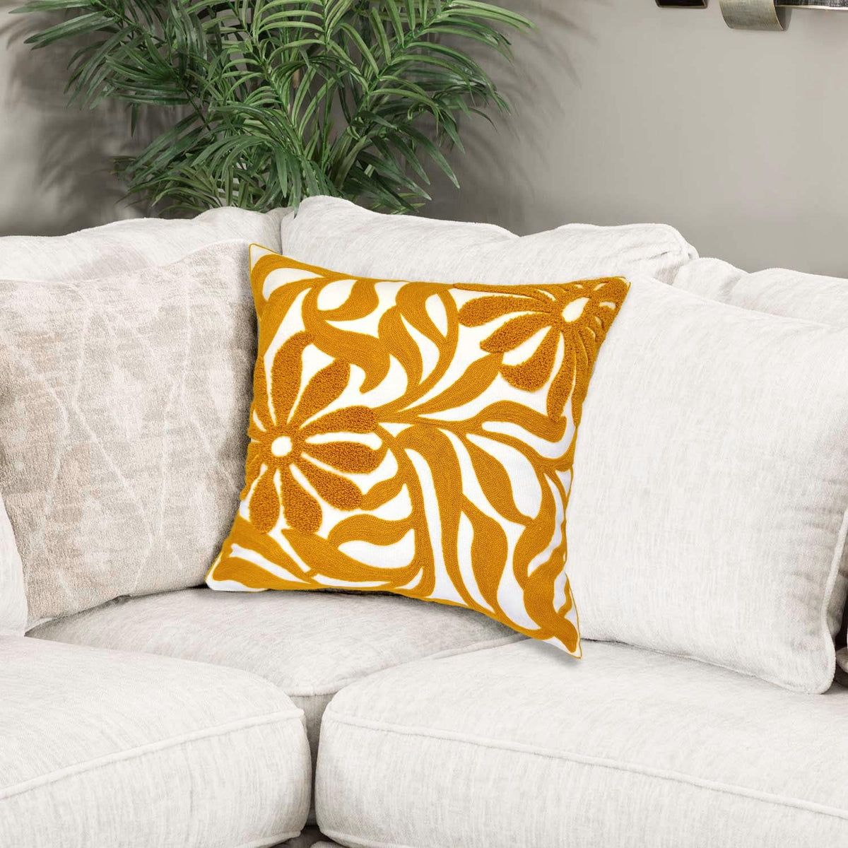 Alysheer Farmhouse Floral Leaves Embroidered Decorative Throw Pillow Cover 18x18 inches, Boho