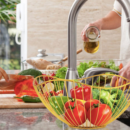 Metal Wire Fruit Basket, Gold Fruit Bowl for Kitchen Counter, Fruit Holder Stand Storage Baskets