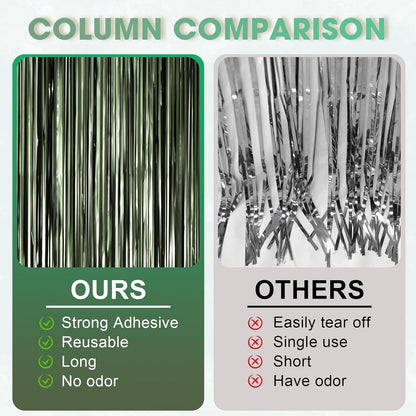 3 Pack 3.3 x 8.2 ft Matte Green Foil Fringe Backdrop Curtains, Tinsel Streamers Party Decorations