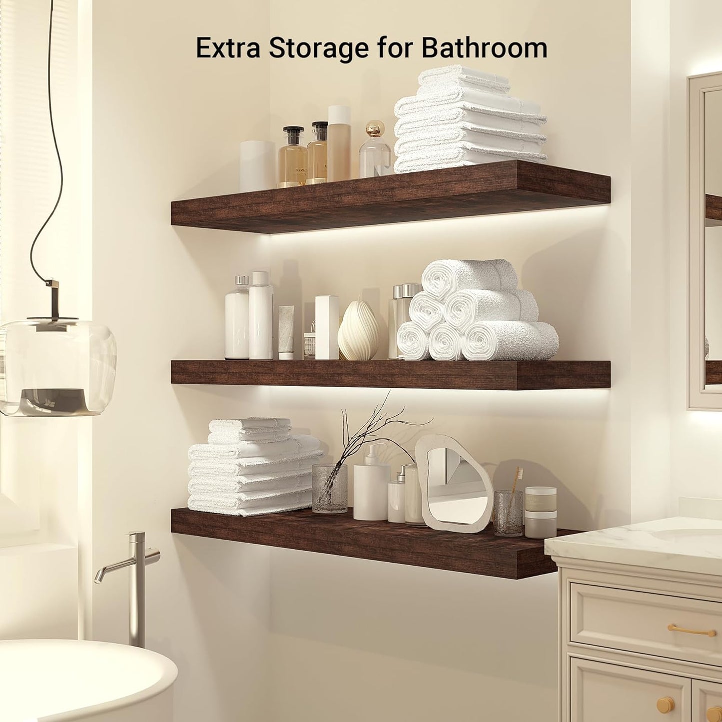 Heimlove 12" Deep Floating Shelves, 36 x 12 Inch Wall Mounted Long Floating Shelf with Invisible