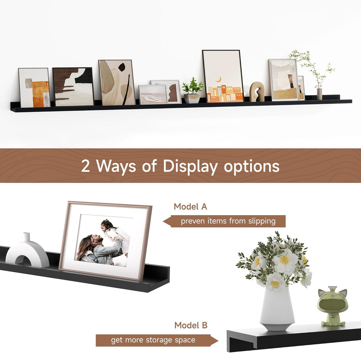 Floating Picture Ledge Shelves for Wall Set of 2, 72 Inches Picture Ledge Shelf with Long Large