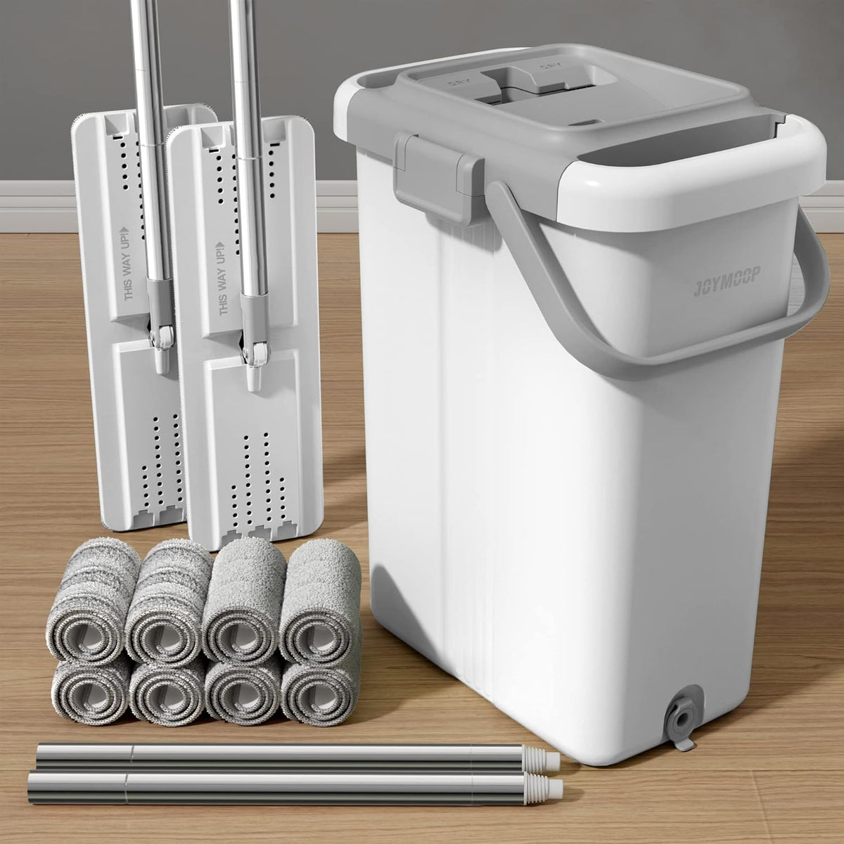 JOYMOOP Mop and Bucket with Wringer Set for Floor Cleaning and Wall Cleaner, Flat Mop and Bucket