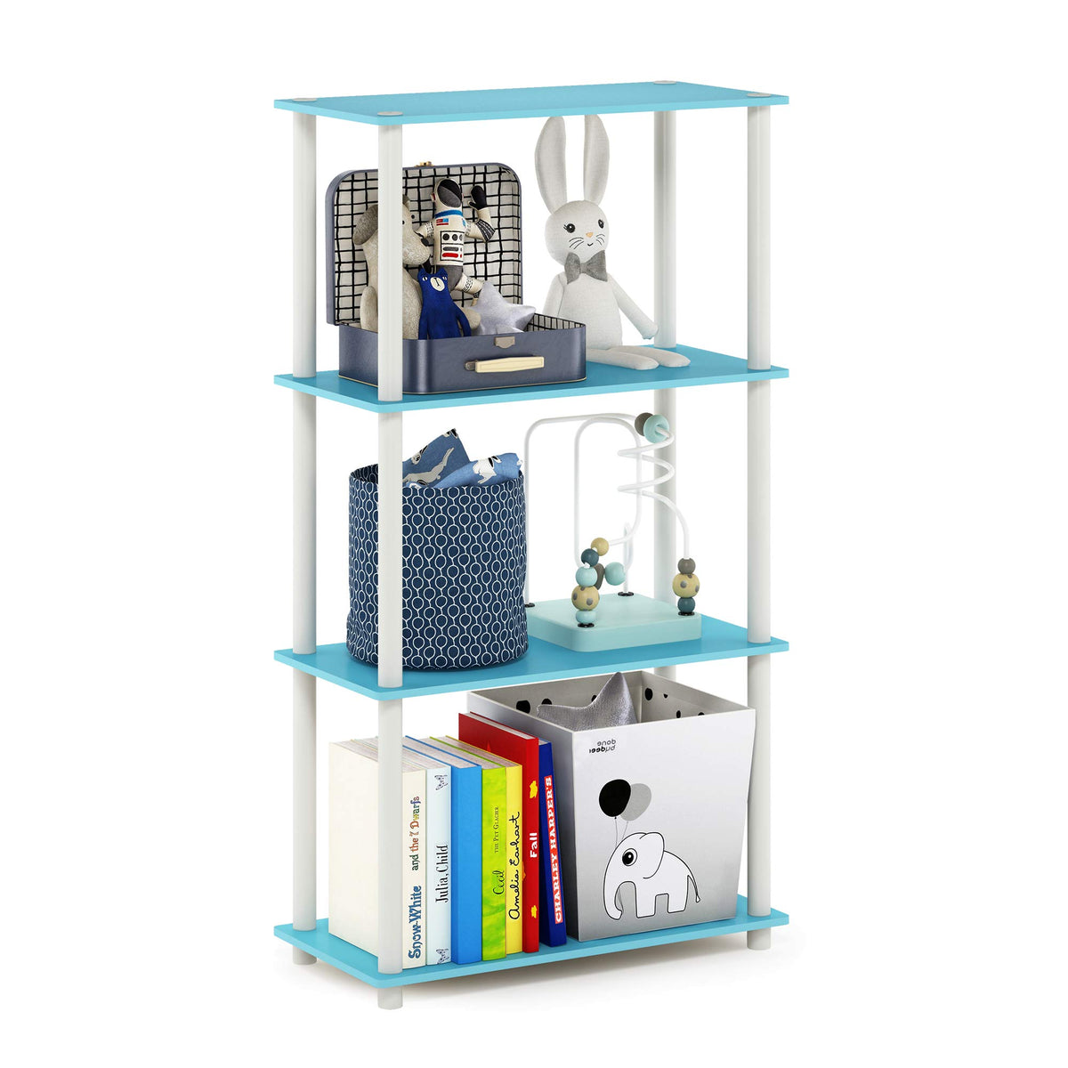 Furinno Turn-N-Tube Storage Shelves, 4-Tier Book Shelf, Corner Shelf, Toolless Open Shelves, for