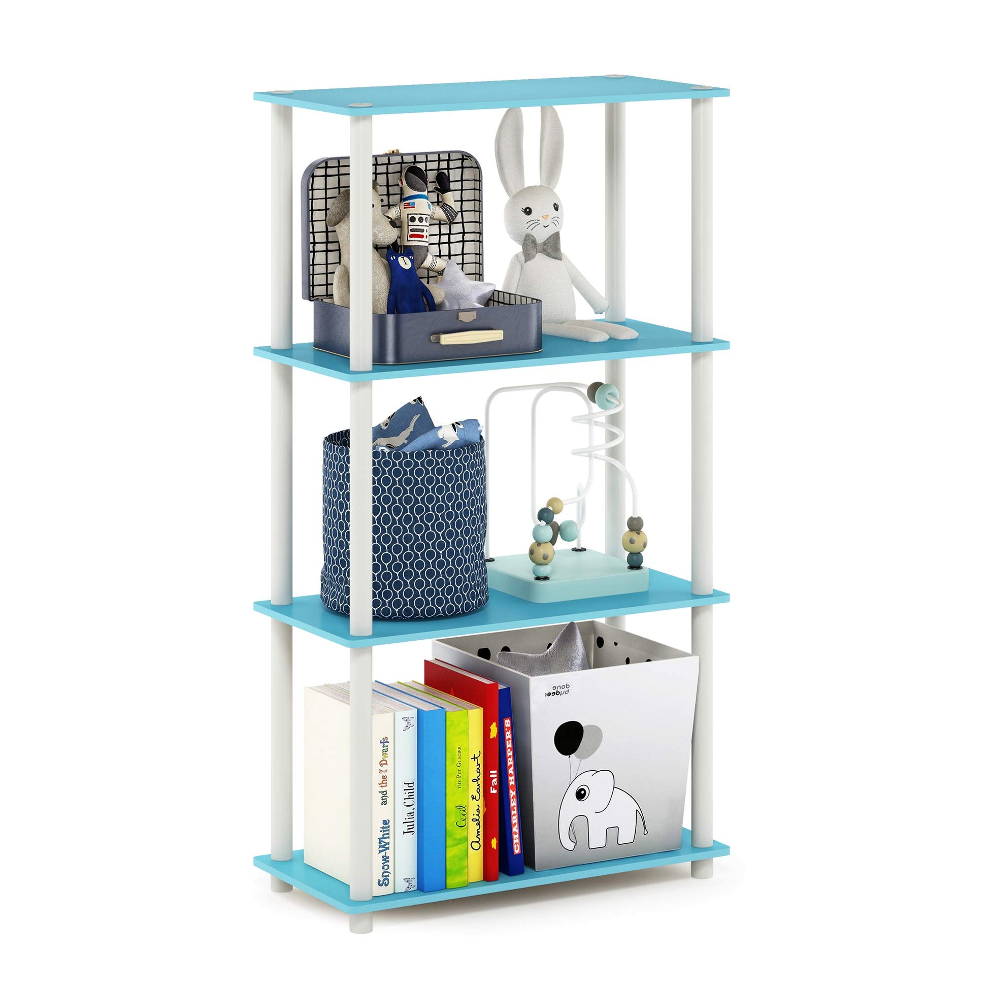 Furinno Turn-N-Tube Storage Shelves, 4-Tier Book Shelf, Corner Shelf, Toolless Open Shelves, for